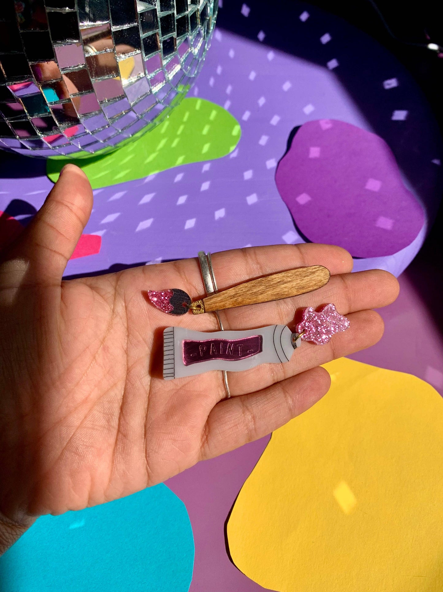 Paint Tube and Brush Statement Acrylic Earrings-2