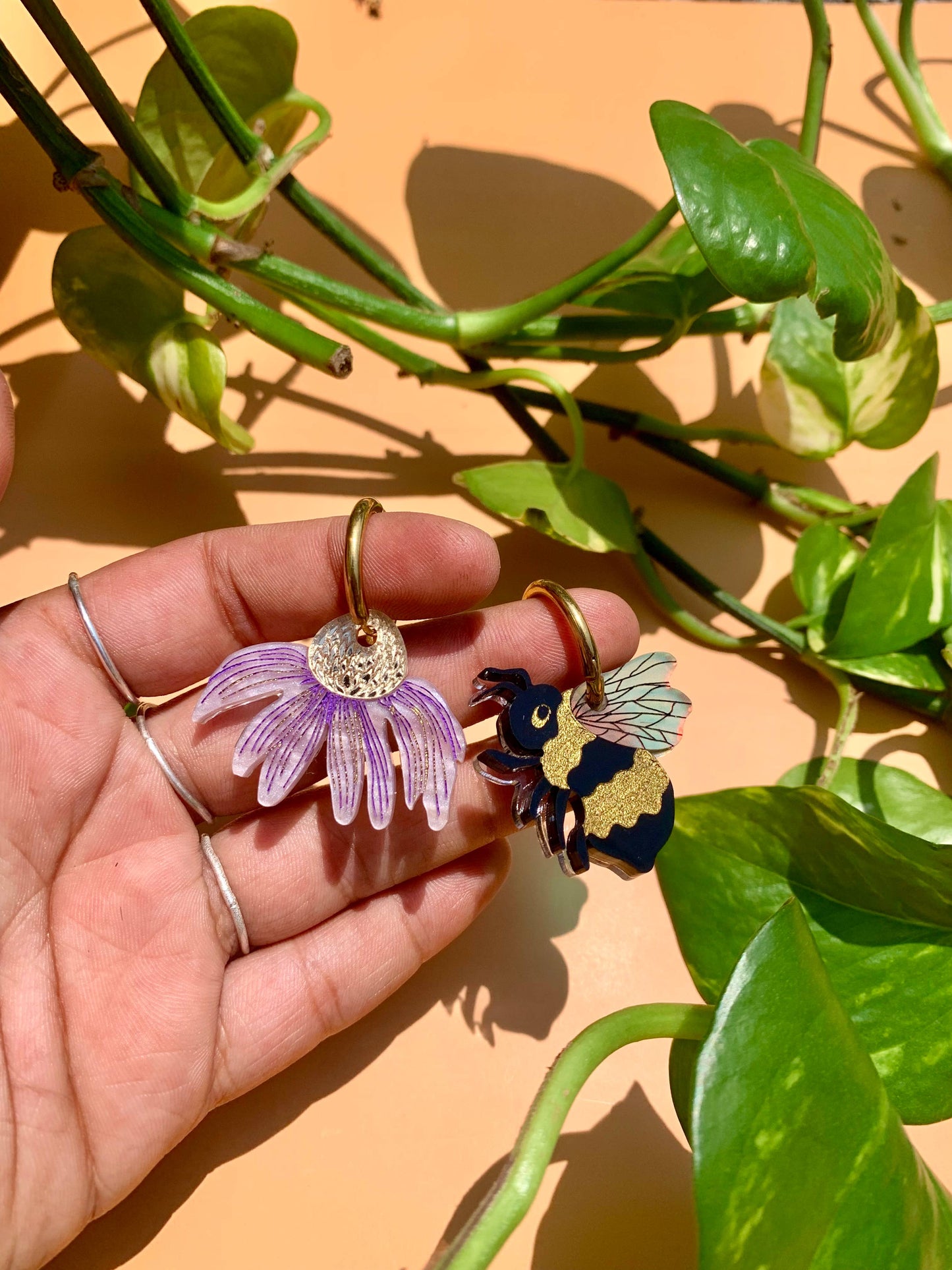 Bee and Flower Acrylic Earrings-0