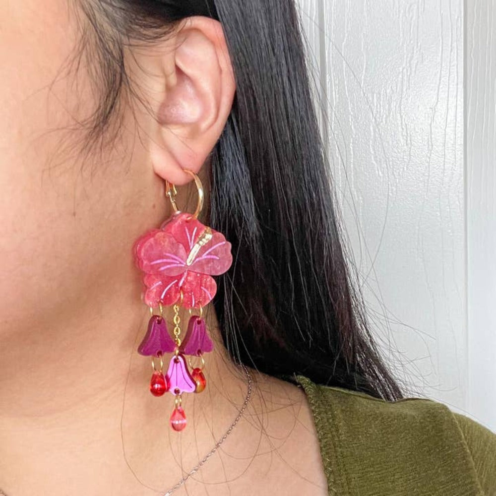 Hibiscus Acrylic Dangle Earrings-1