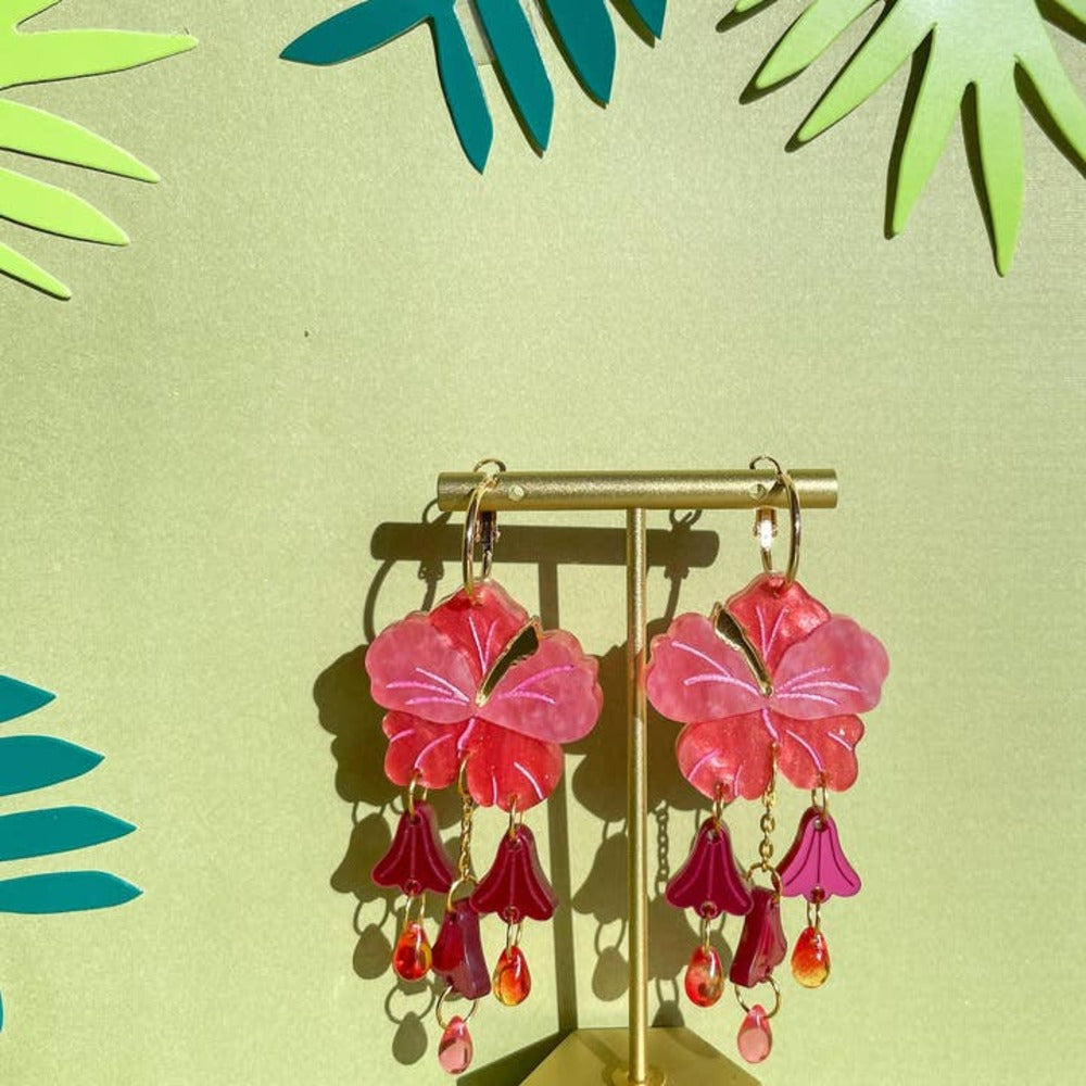 Hibiscus Acrylic Dangle Earrings-2