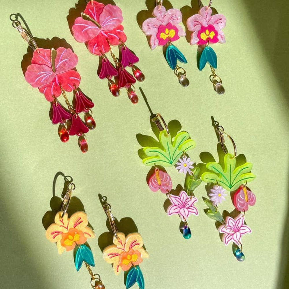 Hibiscus Acrylic Dangle Earrings-3