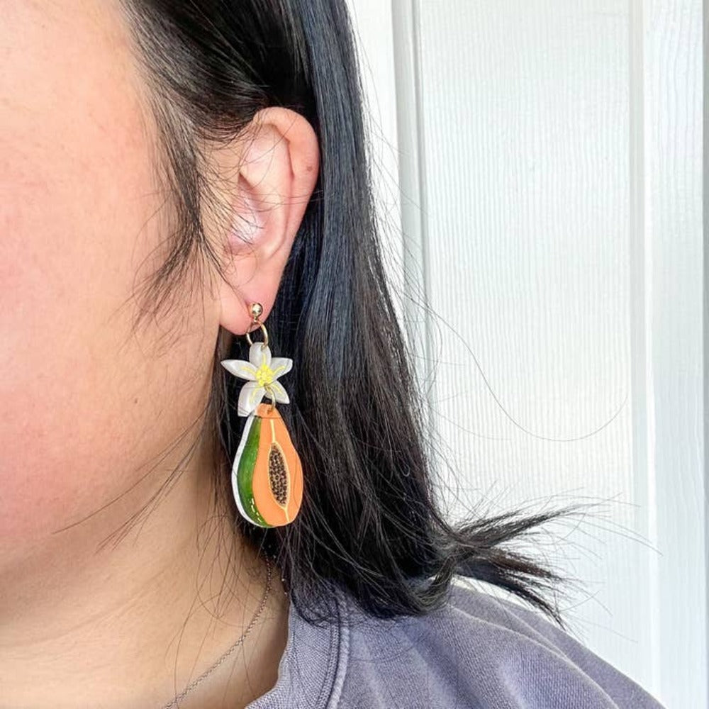 Papaya Dangle Acrylic Earrings-1