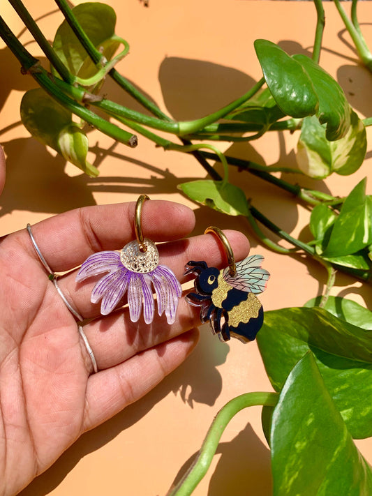 Bee and Flower Acrylic Earrings-0
