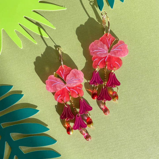 Hibiscus Acrylic Dangle Earrings-0